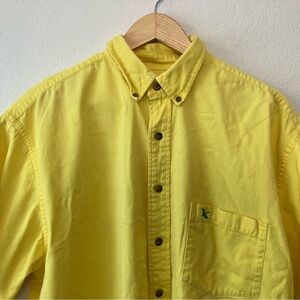 Eddie Bauer Men Large 100% Cotton Button Down Short Sleeve Shirt Yellow Vintage